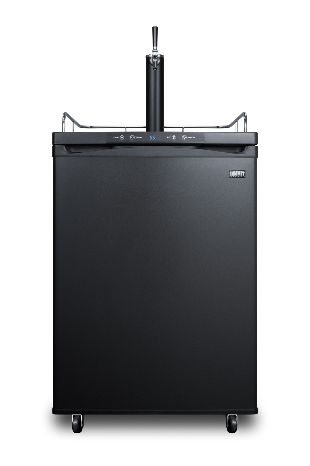 Freestanding residential beer dispenser, auto defrost with digital thermostat, 2.5 lb. CO2 tank, and single tap kit in black exterior finish